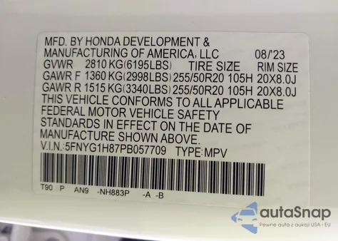 2023 Honda Pilot Awd Elite из США, поврежденный, VIN 5FNYG1H87PB057709